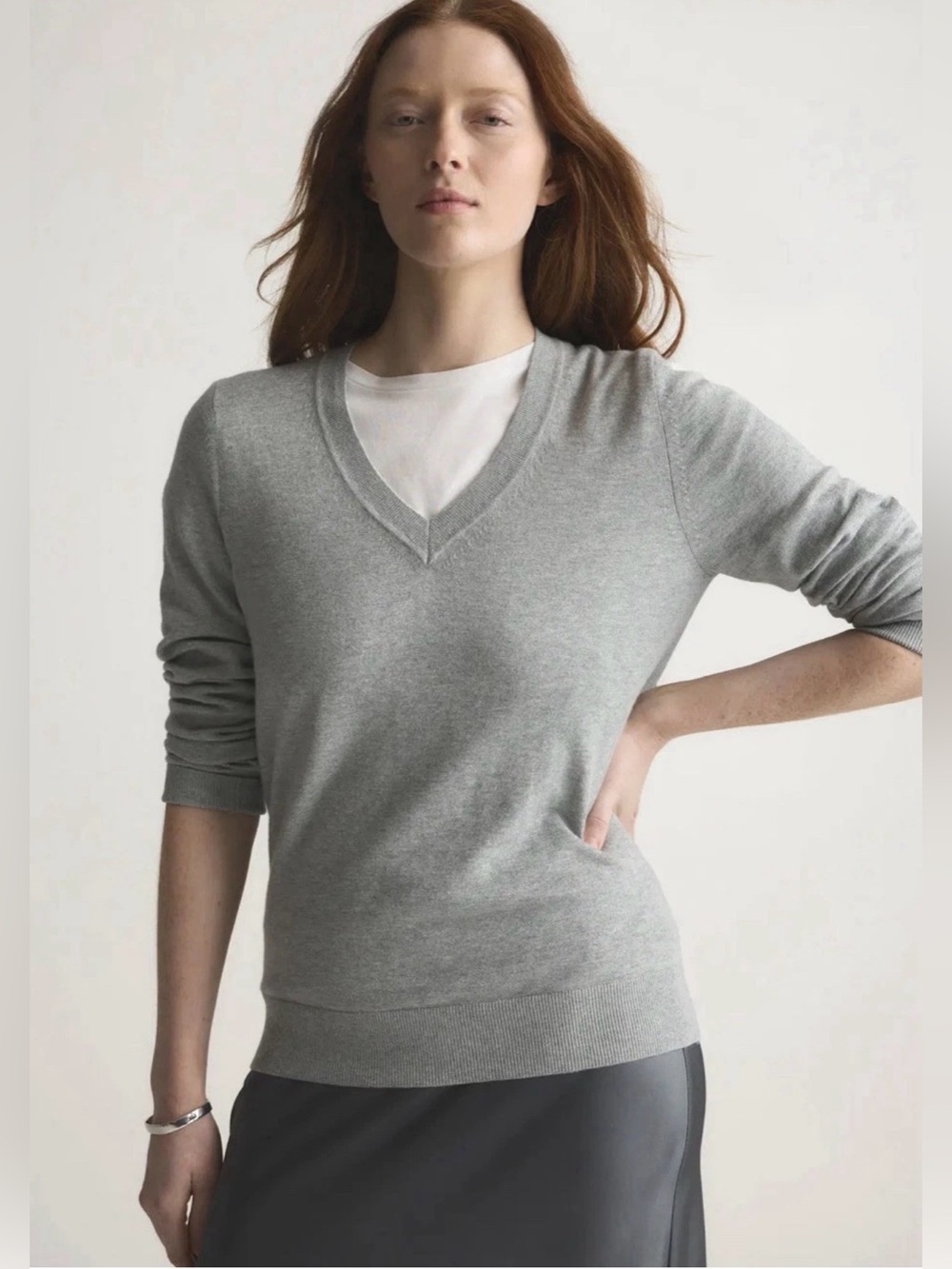 Quince Women’s Lightweight Cotton Cashmere V-Neck Sweater In Heather Grey Large
